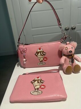 Coach Nolita 19 With Sundae Graphic, sundae leather bear and wristlet bundle